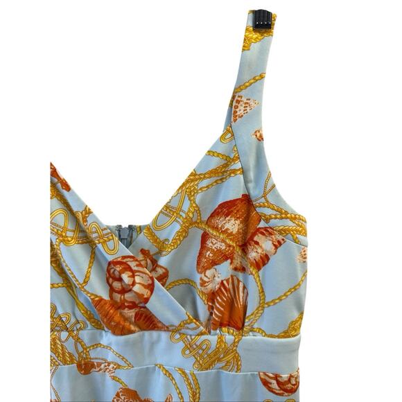 J. McLaughlin Sundress Small Coastal Shells Blue White Orange Catalina Cloth EUC - Picture 5 of 12